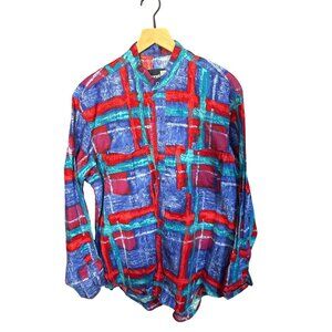 Vintage Wrangler Western Shirt Multicolor Plaid Button-Up Long Sleeve Mens L 100